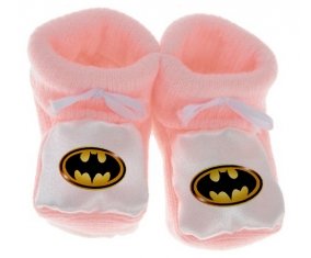 Chausson bébé Batman logo noir et jaune de couleur Rose