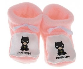 Chausson bébé Batman kids logo design-2 avec prénom de couleur Rose