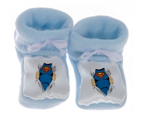 Chausson bébé Superman design-1 de couleur Bleu