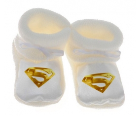 Chausson bébé Logo Superman doré de couleur Blanc