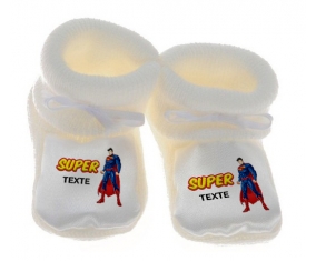Chausson bébé Superman avec texte de couleur Blanc