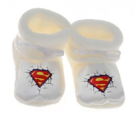 Chausson bébé Logo Superman casse le mur de couleur Blanc