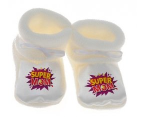 Chausson bébé Super MOM de couleur Blanc