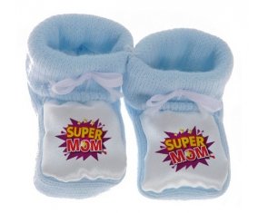 Chausson bébé Super MOM de couleur Bleu