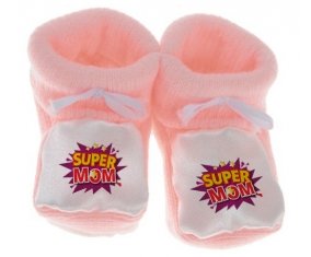 Chausson bébé Super MOM de couleur Rose