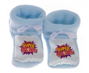 Chausson bébé Super maman de couleur Bleu