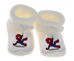 Chausson bébé Spiderman kids design-1 avec prénom de couleur Blanc