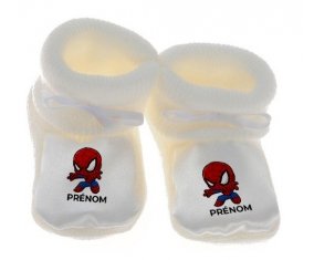 Chausson bébé Spiderman kids design-2 avec prénom de couleur Blanc