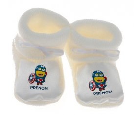 Chausson bébé Captain America minion avec prénom de couleur Blanc