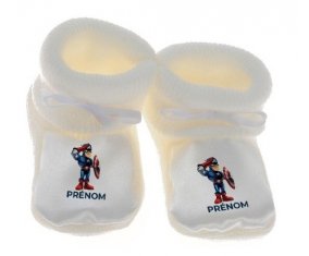 Chausson bébé Captain America design-2 avec prénom de couleur Blanc