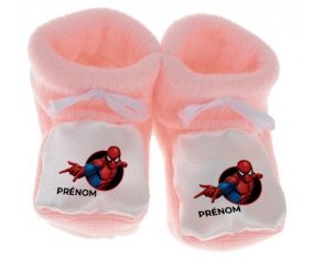 Chausson bébé Spiderman design-6 avec prénom de couleur Rose