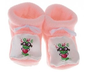 Chausson bébé Animaux rigolos Love design-2 de couleur Rose