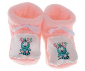 Chausson bébé Animaux rigolos Cute de couleur Rose