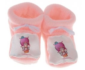 Chausson bébé Animaux rigolos Vache de couleur Rose