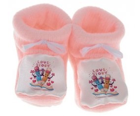 Chausson bébé Animaux rigolos Love story de couleur Rose