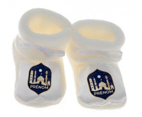 Chausson bébé Islam mosqué avec prénom design-2 de couleur Blanc