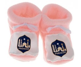 Chausson bébé Islam mosqué avec prénom design-2 de couleur Rose