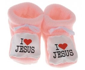 Chausson bébé I love Jesus de couleur Rose