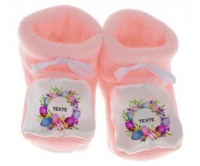 Chausson bébé Oeuf de Pâques design-1 avec texte de couleur Rose
