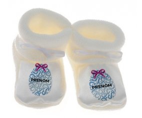 Chausson bébé Oeuf de Pâques design-14 avec prénom de couleur Blanc