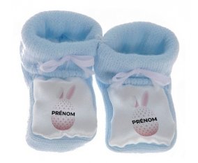 Chausson bébé Oeuf de Pâques design-18 avec prénom de couleur Bleu