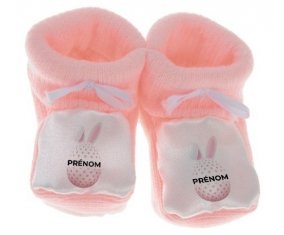 Chausson bébé Oeuf de Pâques design-18 avec prénom de couleur Rose