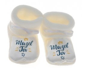 Chausson bébé Judaisme : mazel tov hebrew design-2 de couleur Blanc