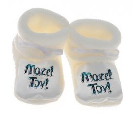 Chausson bébé Judaisme : mazel tov hebrew design-3 de couleur Blanc