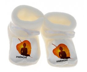 Chausson bébé Bouddhisme méditation zen design-1 avec prénom de couleur Blanc