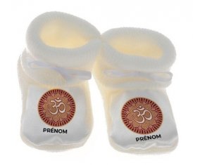 Chausson bébé Om aum sanskrit design-1 avec prénom de couleur Blanc