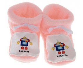 Chausson bébé Jouet toys Robot avec prénom de couleur Rose