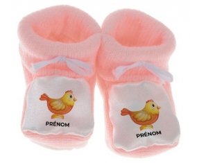 Chausson bébé Jouet toys Poule avec prénom de couleur Rose