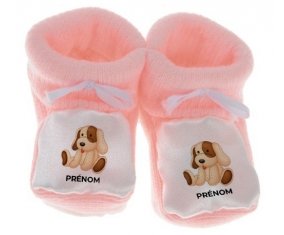 Chausson bébé Jouet toys Chiot avec prénom de couleur Rose