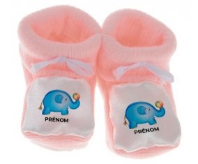 Chausson bébé Jouet toys éléphant avec prénom de couleur Rose