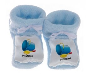 Chausson bébé Jouet toys jouet de plage design-2 avec prénom de couleur Bleu