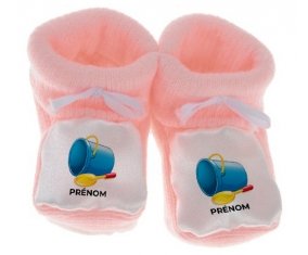 Chausson bébé Jouet toys jouet de plage design-2 avec prénom de couleur Rose