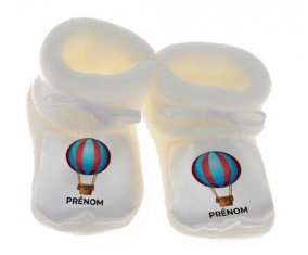 Chausson bébé Jouet toys montgolfière avec prénom de couleur Blanc