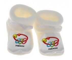 Chausson bébé Jouet toys hochet avec prénom de couleur Blanc