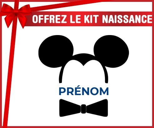 kit naissance bébé personnalisé Disney Mickey Oreilles noires Nœud papillon noir avec prénom