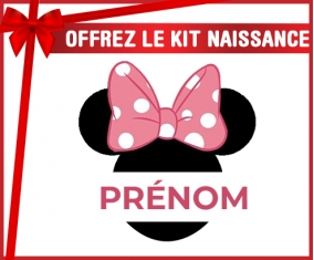 kit naissance bébé personnalisé Disney Minnie Oreilles noires Nœud rose pois blancs avec prénom