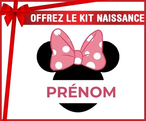 kit naissance bébé personnalisé Disney Minnie Oreilles noires Nœud rose pois blancs avec prénom