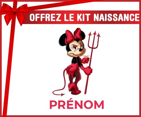 kit naissance bébé personnalisé Disney Diablesse Minnie Oreilles noires Nœud rose pois blancs avec prénom