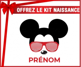 kit naissance bébé personnalisé Disney Mickey Oreilles noires lunette rouge avec prénom