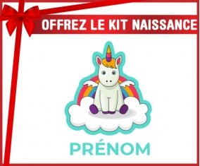 kit naissance bébé personnalisé Licorne avec ailes sur nuage avec prénom