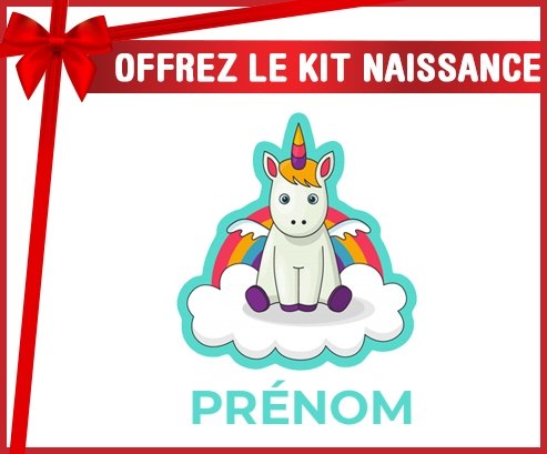 kit naissance bébé personnalisé Licorne avec ailes sur nuage avec prénom