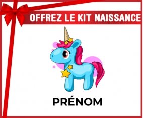 kit naissance bébé personnalisé Licorne bleue rose avec prénom