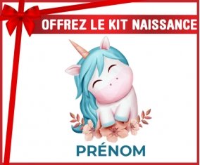 kit naissance bébé personnalisé Licorne turquoise avec prénom