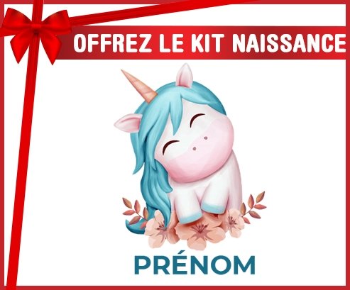 kit naissance bébé personnalisé Licorne turquoise avec prénom