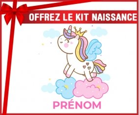 kit naissance bébé personnalisé Licorne avec couronne sur nuage avec prénom