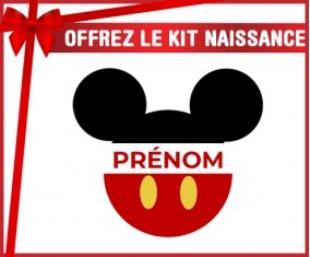 kit naissance bébé personnalisé Disney Mickey short rouge avec prénom